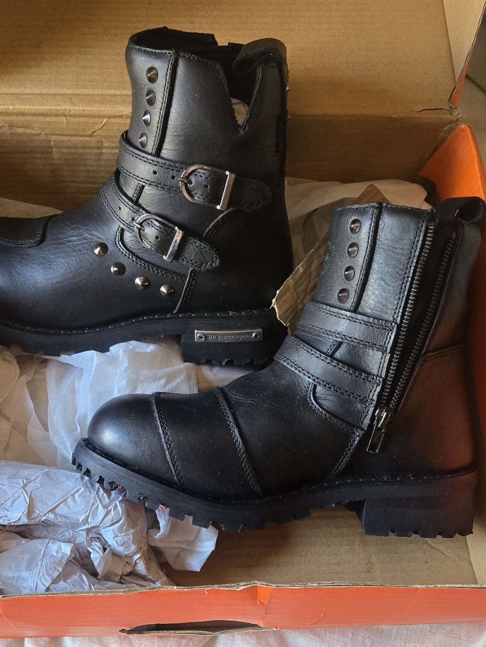 NWT Women's Black  Moto Boots with Buckle & Zip Size 8.5